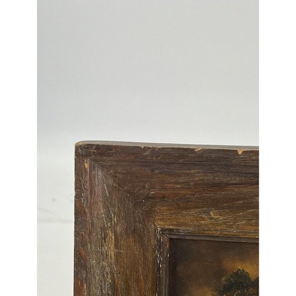 TEXAS ARTIST M. VERMILLION SIGNED OIL LANDSCAPE PAINTING-CABIN YELLOW SKY TREES - Picture 12 of 14